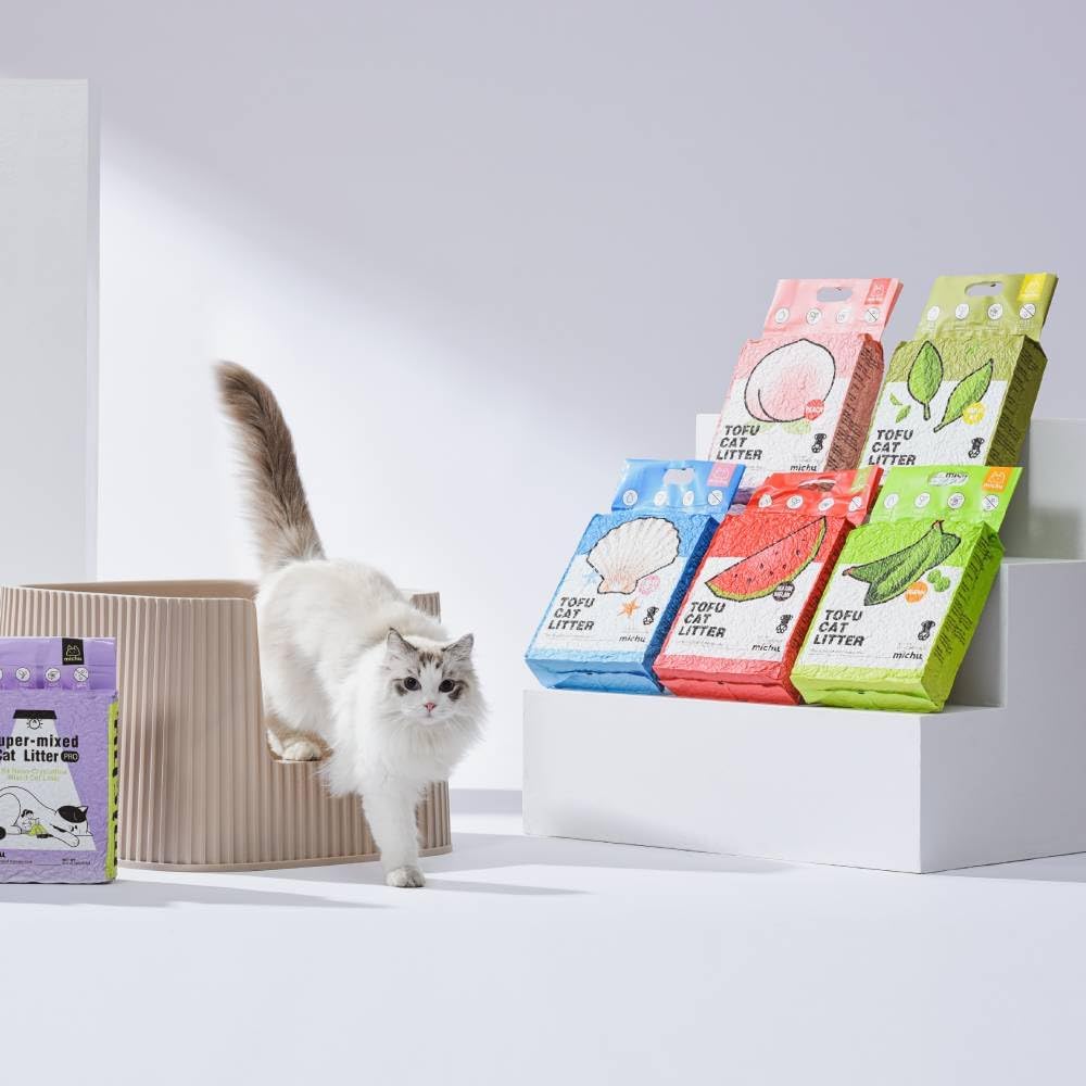 Tofu Cat Litter Natural Clumping Tofu Cat Litter, Fast Clumping and Easily Scoop-able 5.5lb/88oz 5 Scents - Watermelon, 3 Pack