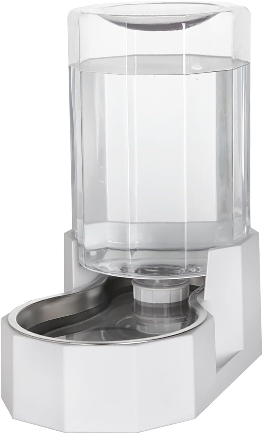 Sfozstra Dog Water Bowl Dispenser: 6L Large White Gravity Stainless Steel Bowl - Without Filter - Pet Feeder for Pets Indoor/Outdoor Use by Owners