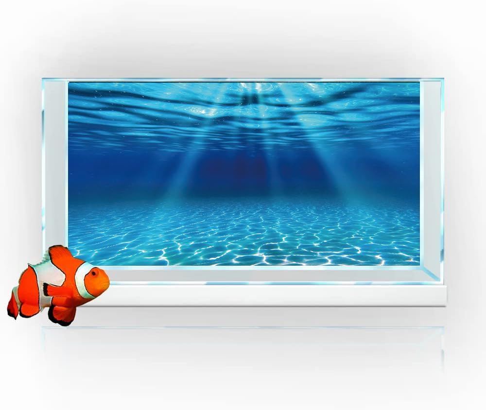 Natural Undersea Aquarium Background, Underwater Ocean Sunlight Fish Tank Background 48X18IN with 8 EVA Double-Sided Tape