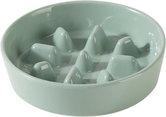 6.1inch Dog Bowl Slow Feeder Ceramic, Slow Pet Food Dish for Small Dog and Cat, Stop Bloat, Preventing Choking(Single Bowl, Beige)
