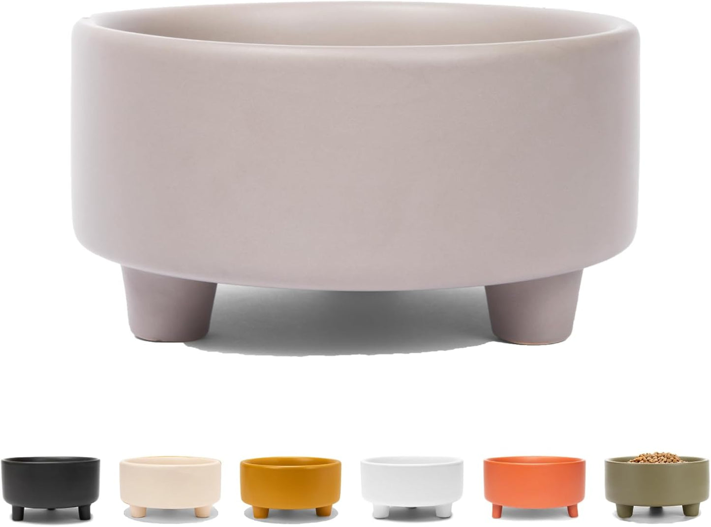 Waggo Uplift Ceramic Dog Bowl for Small Medium and Large Breeds - Heavyweight and Durable Pet Food and Water Dish Crock, Dishwasher Safe, Modern, Elevated Feeder (Vintage Grey, Small)