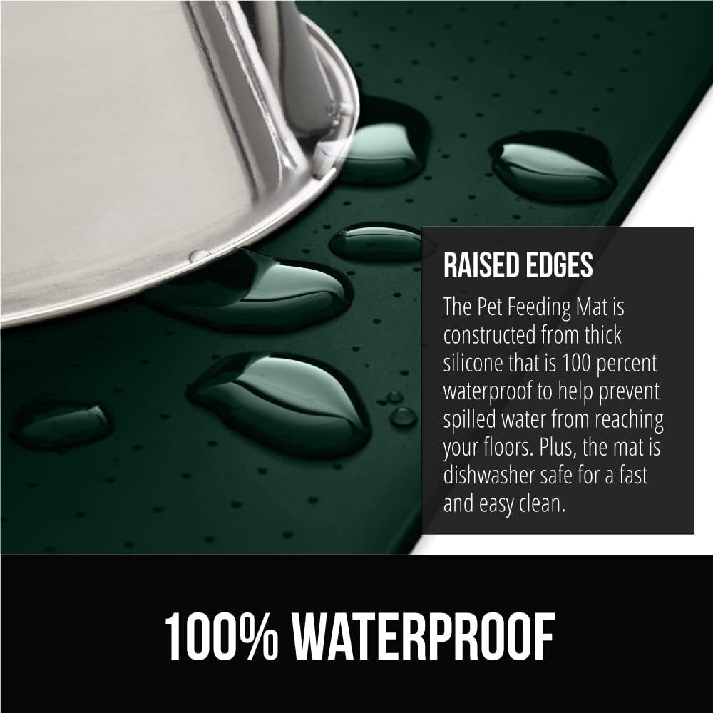 GORILLA GRIP 100% Waterproof Raised Edge BPA Free Silicone Pet Feeding Mat, Dog Cat Food Mats Contain Spills Protects Floors, Placemats for Cats and Dogs Water Bowl, Pets Accessories 23x15 Green