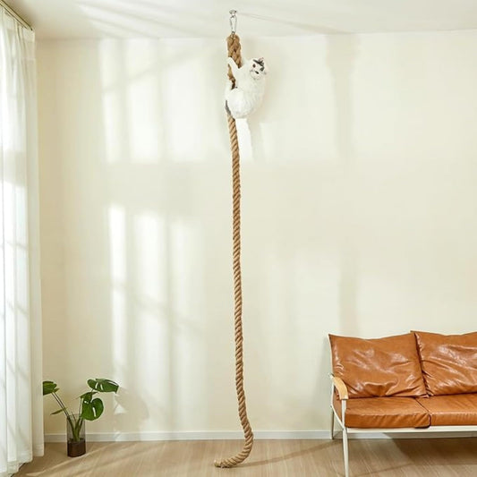 SHENGOCASE 1.9" x 8.9Ft Cat Climbing Jute Rope for Ceiling with Hook, Wall Mounted Furniture for Indoor and Outdoor Cats, Cimbing Pole (8.9 Feet)