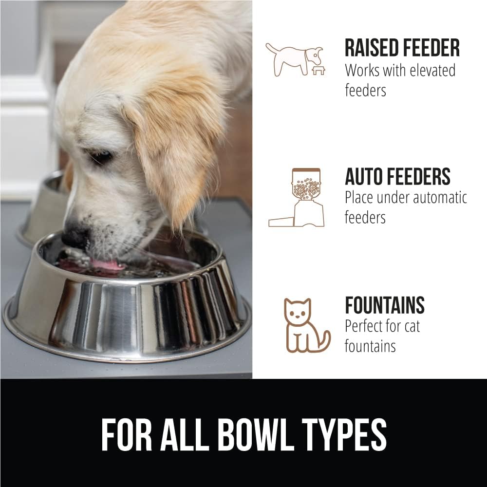 GORILLA GRIP 100% Waterproof Raised Edge BPA Free Silicone Pet Feeding Mat, Dog Cat Food Mats Contain Spills Protects Floors, Placemats for Cats and Dogs Water Bowl, Pets Accessories 23x15 Gray