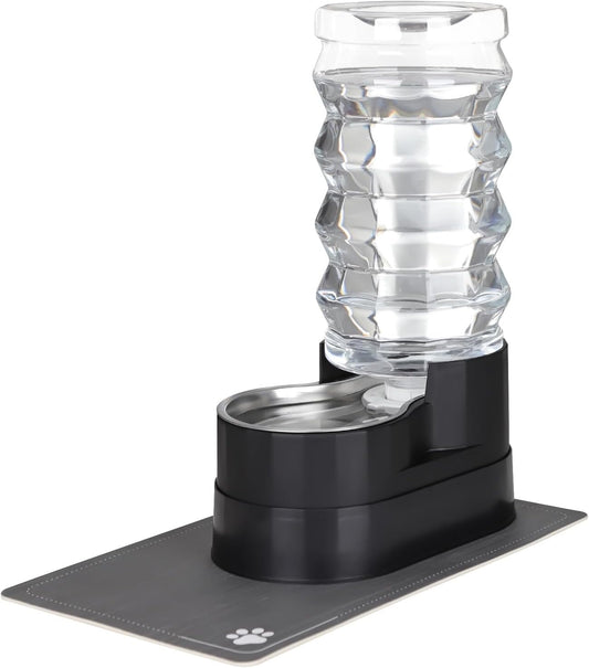 RIZZARI Large Water Dispenser for Dogs: 9L Automatic Stainless Steel Gravity Raised Black Pet Feeder for Pet Dogs Indoor/Outdoor