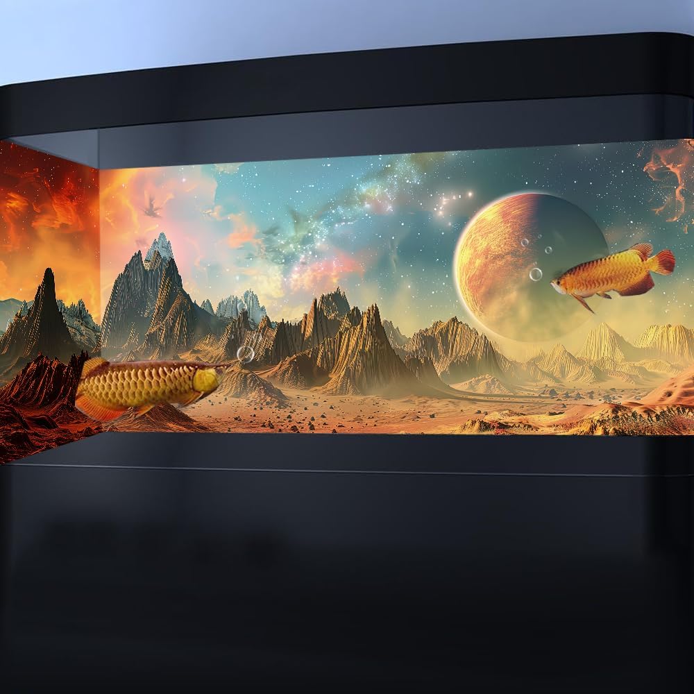 Cosmic Aquarium Background,Cool Galaxy Parallel Space Themed Fish Tank Background, Tropical Desert Terrarium Background 30X12IN with 8 EVA Double-Sided Tape