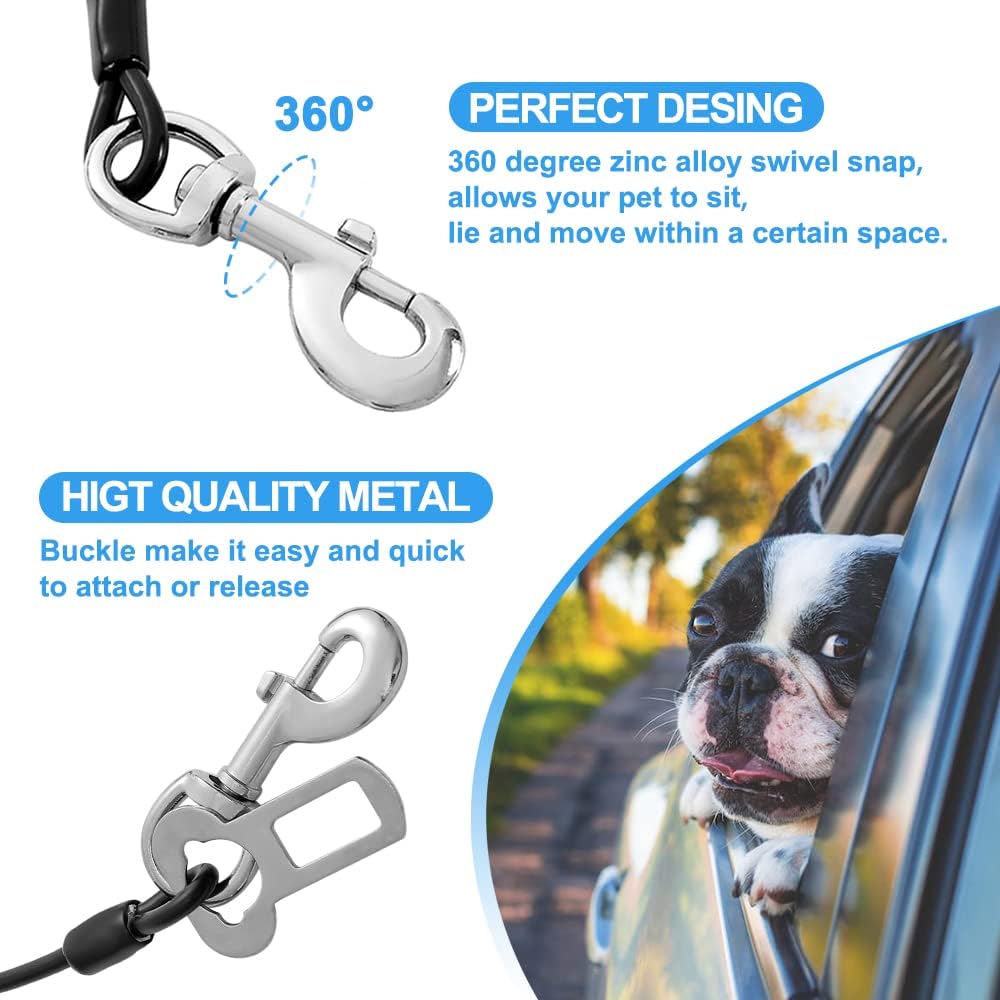 Dog Seat Belt Harness for Car,2pcs Dog Seatbelt of Coated Wire Leash Safety Restraint,No Chew Tether Cable Vehicle Dogs Accessories,Double Clips & Latch (2 Pack Black, 32 inch/80 CM)