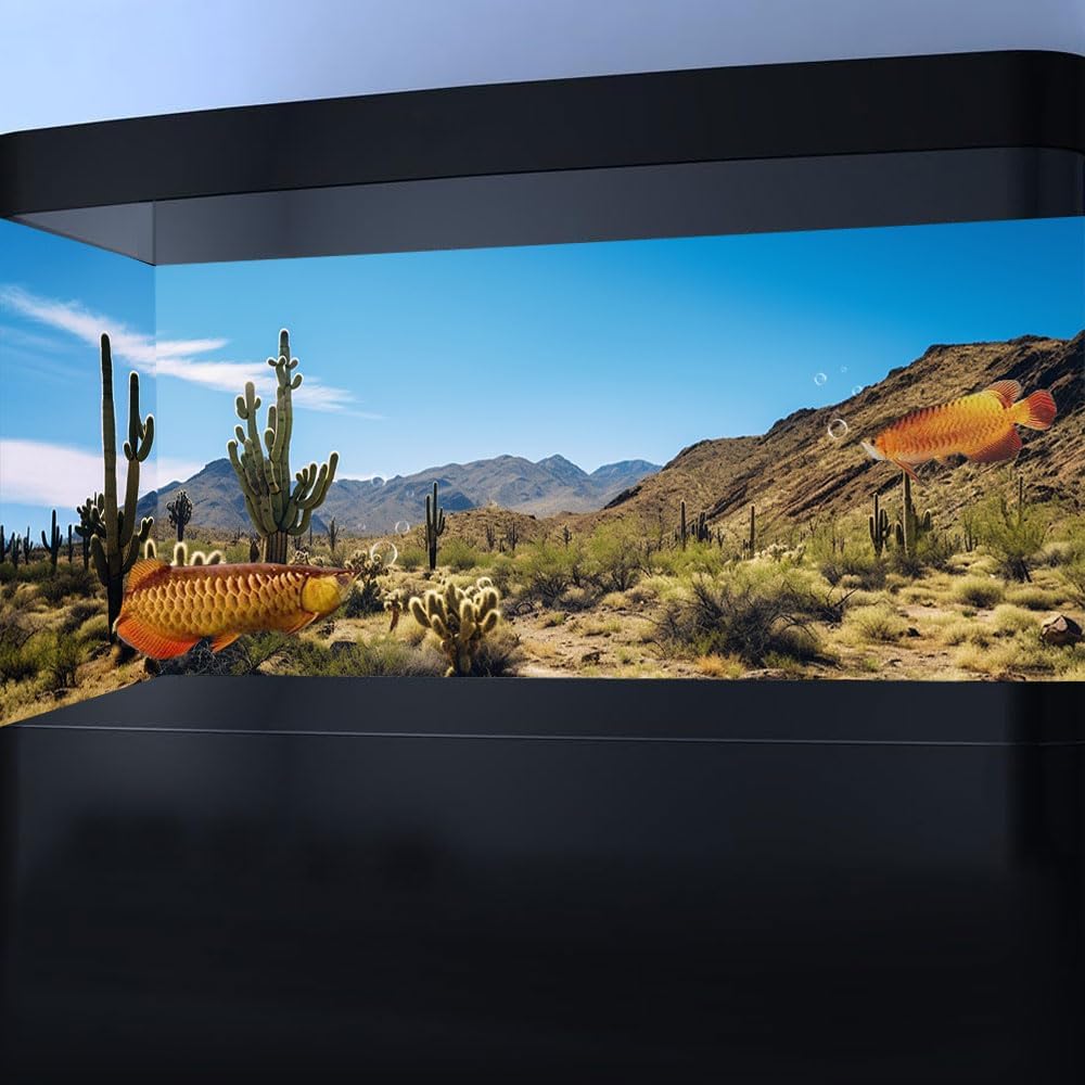 Reptile Habitat Background, Retro Desert Oasis Cactus Terrarium Background 24X16 in Background with 8 EVA Double-Sided Tape