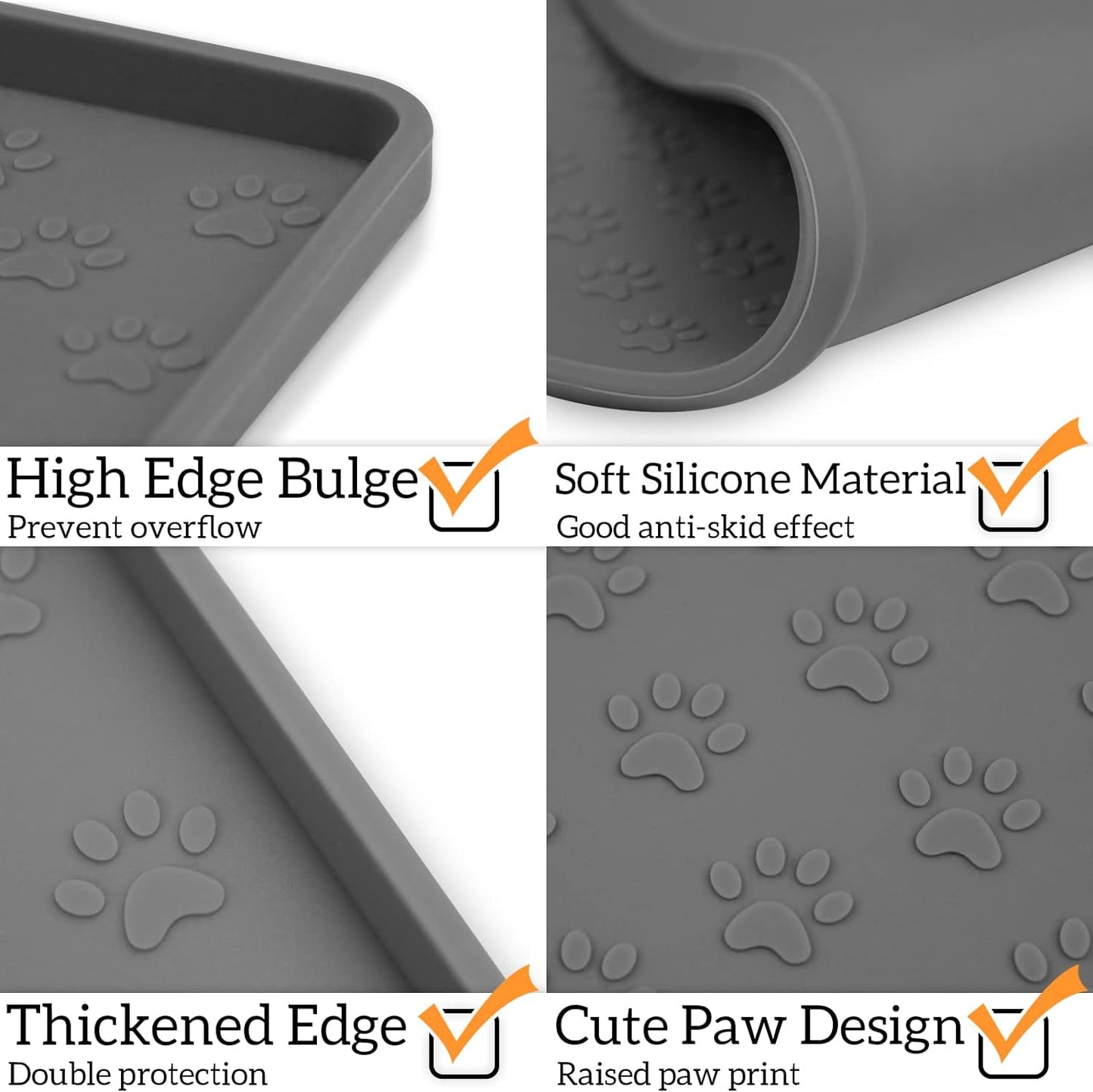 Ptlom Pet Placemat for Dog and Cat, Mat for Prevent Food and Water Overflow, Suitable for Small, Medium and Big Pet,24.5" 16.5", Grey