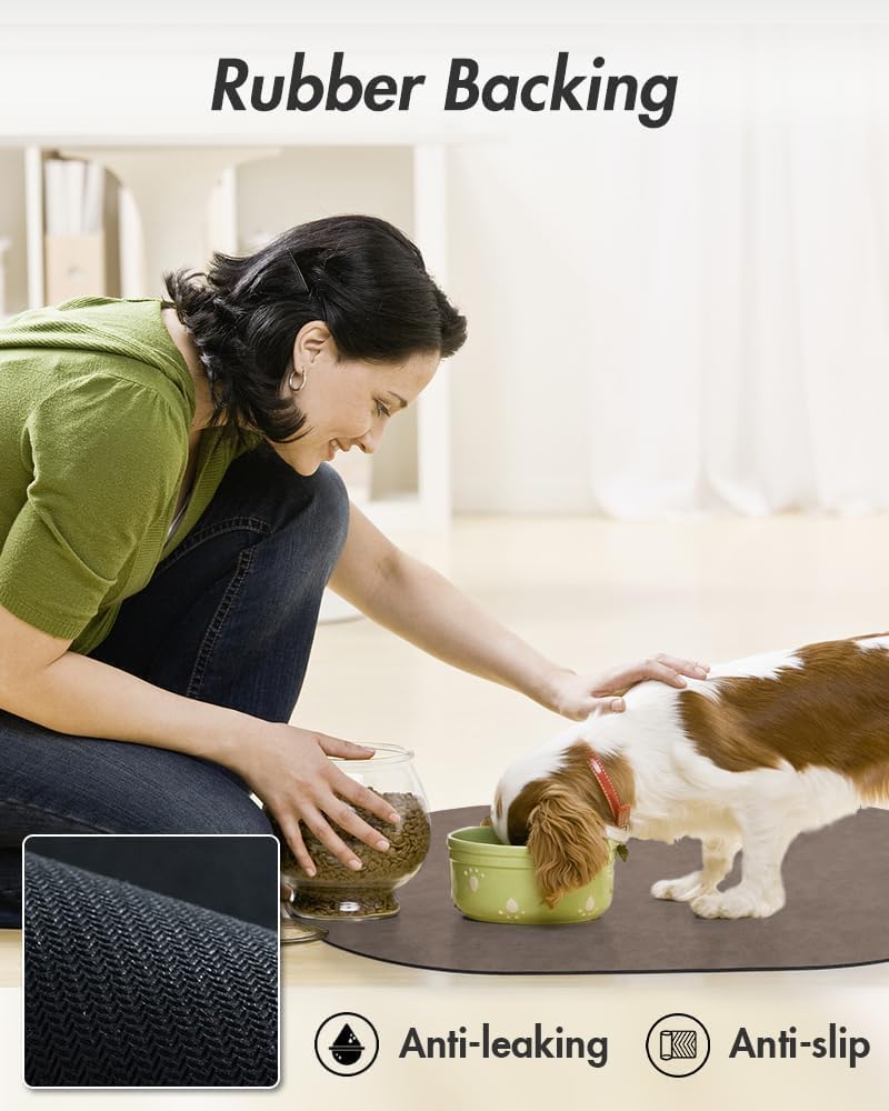 MontVoo Absorbent Dog Water Mat-Dog Mat for Food and Water Bowl, Quick Dry Pet Feeding Mat, No Stains Dog Food mat, Dog Accessories Pet Supplies Mat-Dog Water Bowl Mat for Messy Drinkers, BROWN