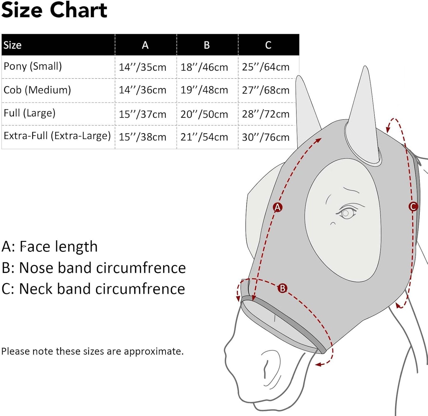 Harrison Howard Super Comfort Stretchy Fly Mask Large Eye Space with UV Protection Soft on Skin with Breathability Classic Letters S