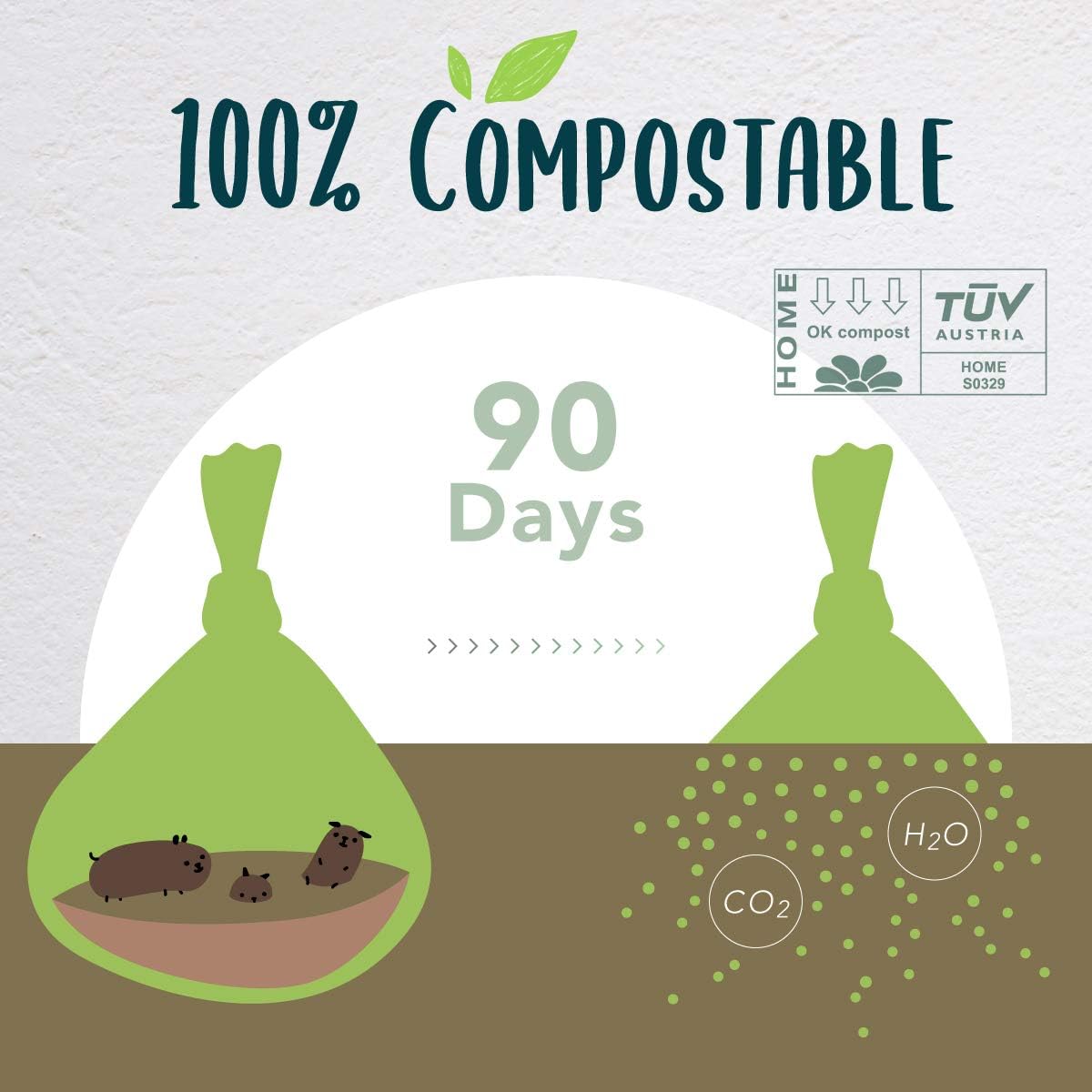 Dog Poop Bag with Holder, Compostable Dog Bags for Poop, Vegetable-Based Doggy Poop Bags, Eco-Friendly, Unscented, Extra Thick and Leak Proof, 120 Counts, 10 Rolls, 9 x 13 Inches