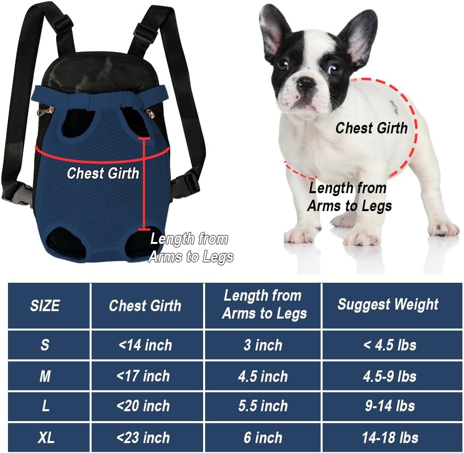 FEimaX Dog Carrier Backpack Pet Legs Out Front Cat Travel Bag, Adjustable Puppy Backpacks Carriers Hands-Free for Small Medium Dogs Cats Hiking Traveling Camping Daily Walking (Small, Navy)