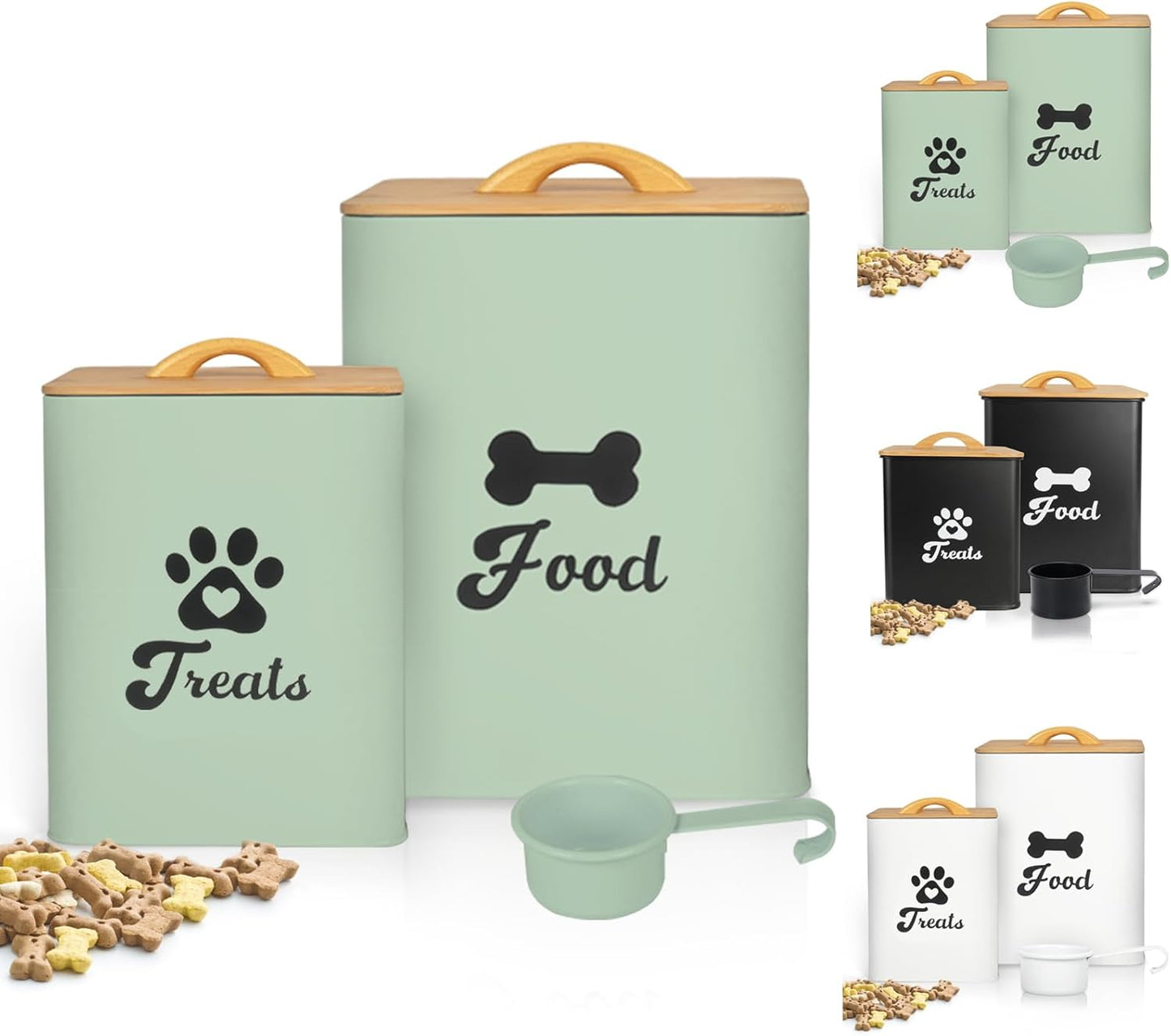 Dog Treat Container 2PCS, Dog Food Storage Container with Lids Airtight, Dog Treat Jars for Kitchen Counter-7+3Lbs (Saga Green)