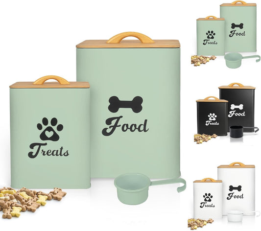 Dog Treat Container 2PCS, Dog Food Storage Container with Lids Airtight, Dog Treat Jars for Kitchen Counter-7+3Lbs (Saga Green)