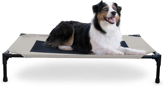 K&H Pet Products Outdoor Elevated Dog Cot, Breathable Cooling Elevated Cot Hammock Pet Bed for Large Dogs, Washable Mesh Cover, Raised Metal Frame, Collapsible, Portable - Large 42 X 30in Taupe
