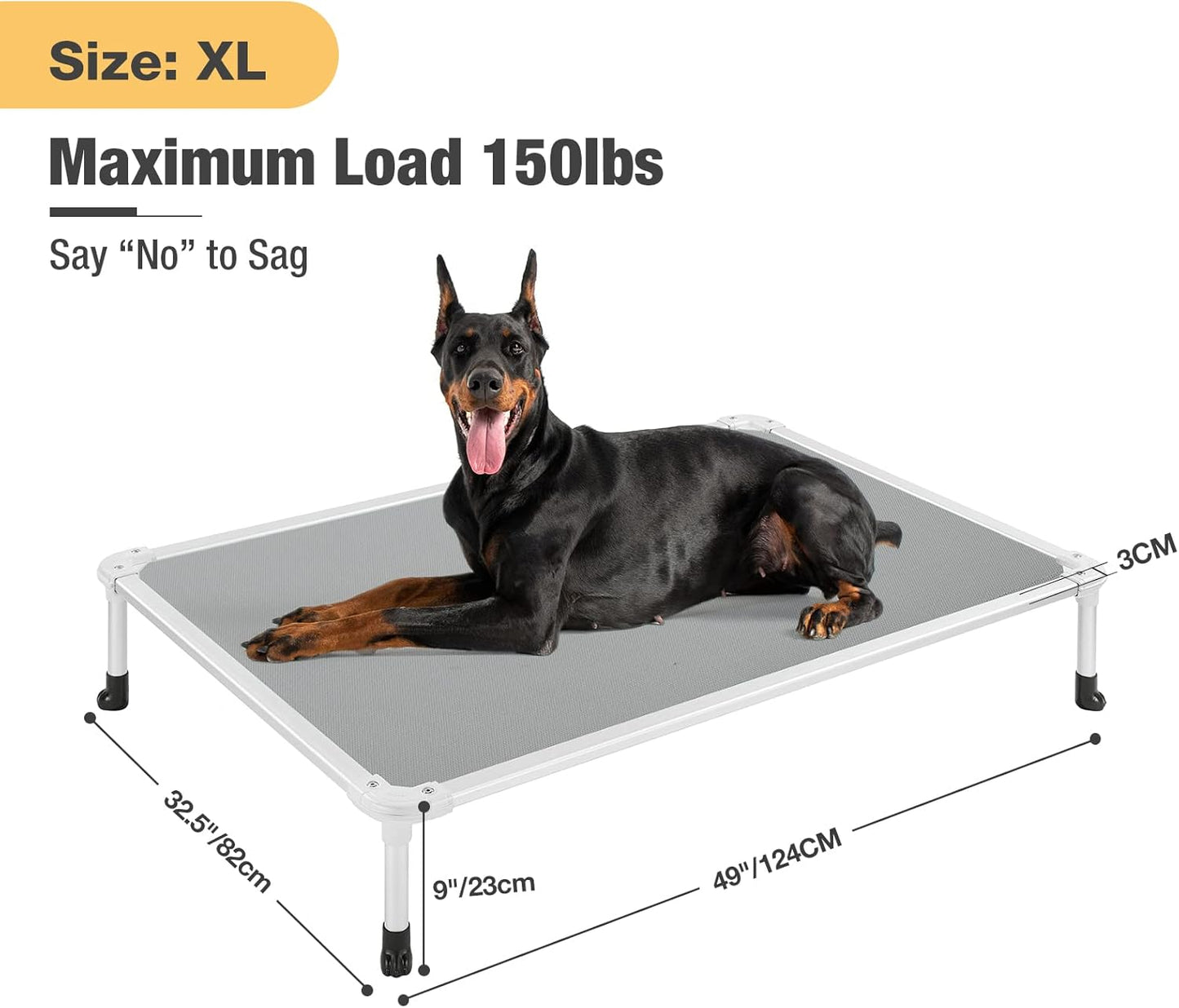 Veehoo Chew Proof Elevated Dog Bed - Cooling Raised Pet Cot - Silver Aluminum Frame and Durable Textilene Mesh Fabric, Unique Designed No-Slip Feet for Indoor or Outdoor Use, Grey, X-Large, CWC2003