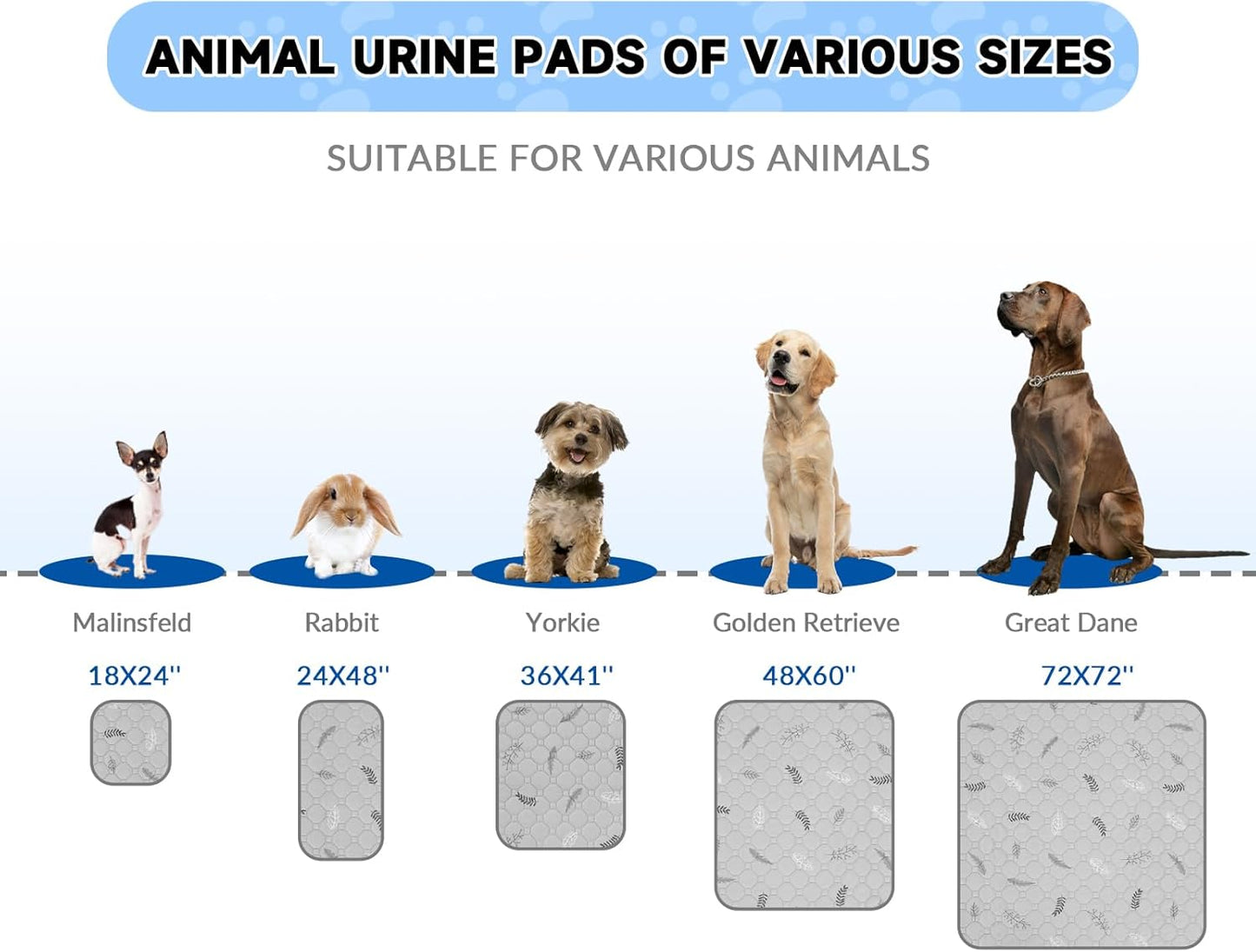 Sunheir Washable Pee Pads for Dogs 2-Pack Reusable Puppy Pads Pet Training Pads, Waterproof Dog Pee Pads for Crate, Whelping Pad, Non-Slip Protects Against Urine Leakage (Leaves - Sky Blue, 24x36)
