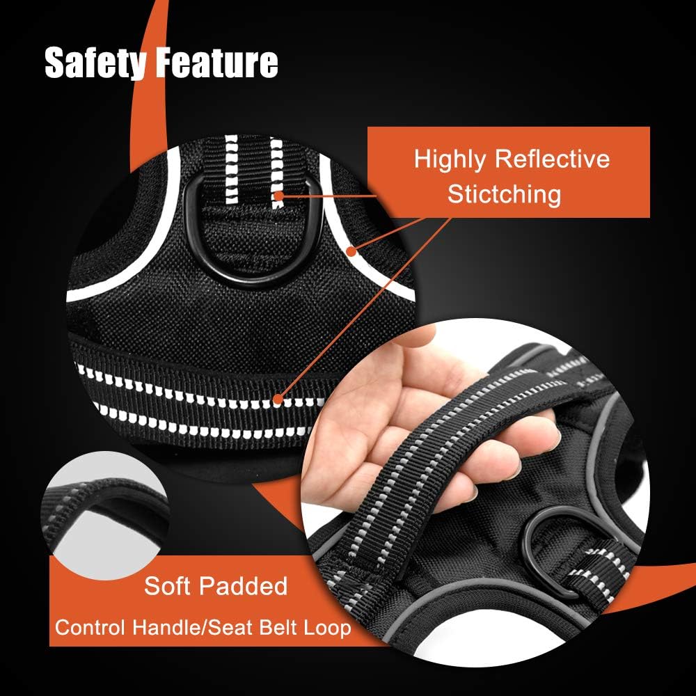 PHOEPET No Pull Dog Harness Medium Reflective Front Clip Puppy Vest with Handle,Adjustable 2 Metal Leash Attachment Hooks(M, Blue)