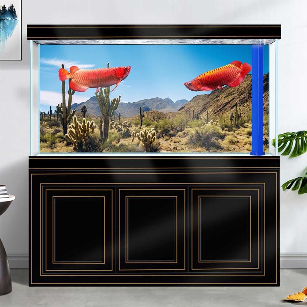 Reptile Habitat Background, Retro Desert Oasis Cactus Terrarium Background 30X12 in Background with 8 EVA Double-Sided Tape