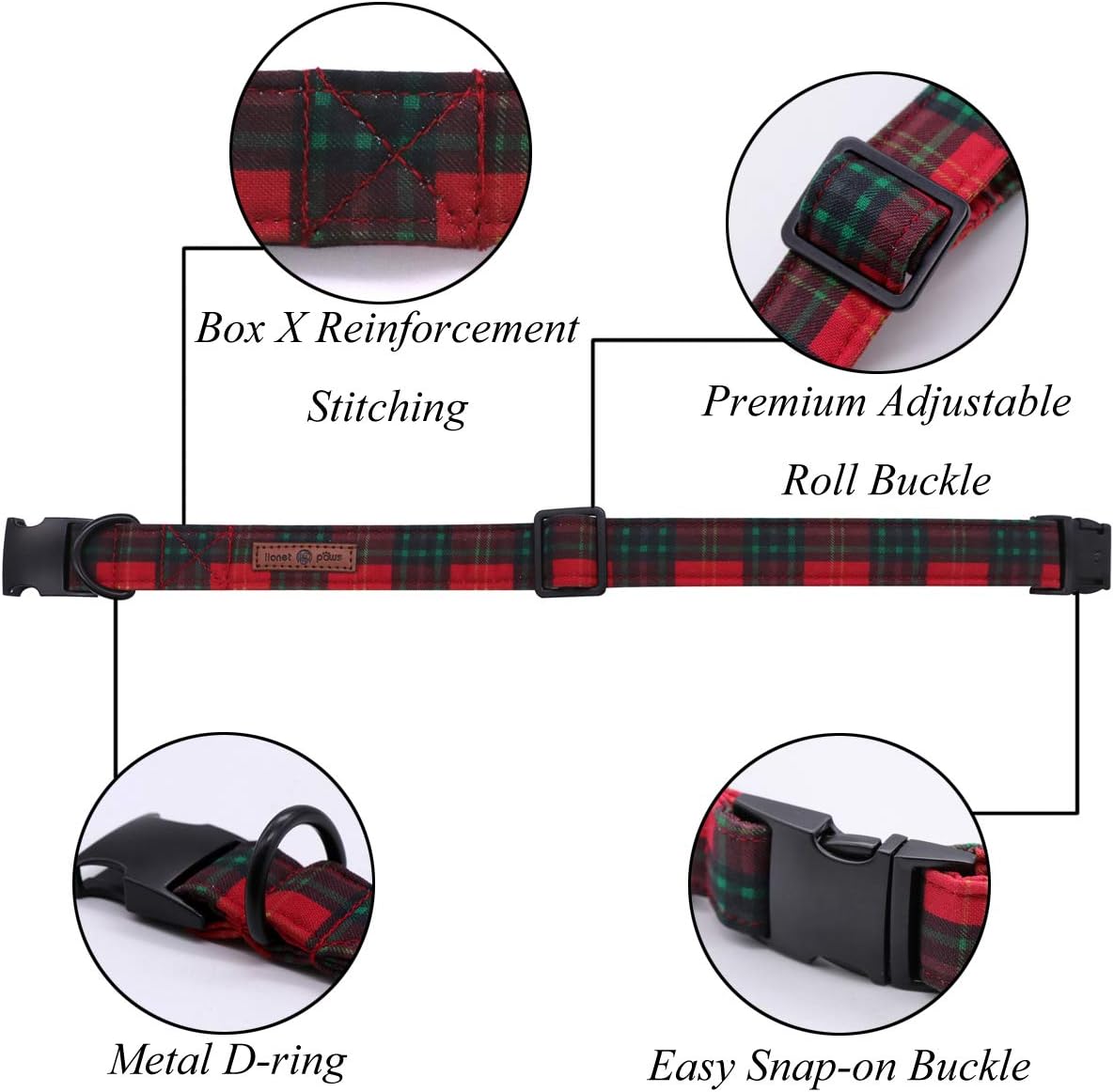 Lionet Paws Christmas Dog Collar with Sailor Bow, Bowtie for Dogs, Adjustable Comfortable Dog Collar Girl, M, Neck 13.5-22 in
