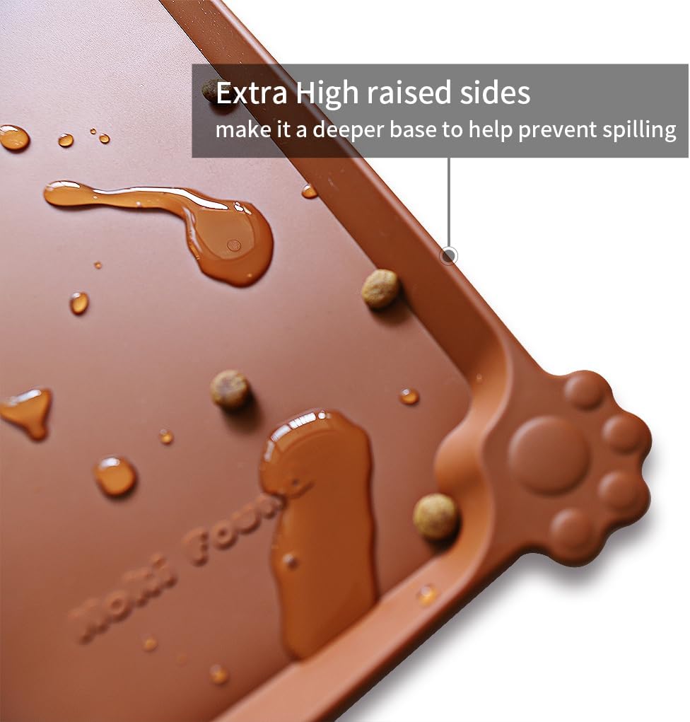 Hoki Found XX-Large Silicone Pet Food Mats Tray - Non Slip Pet Dog Cat Bowl Mats Placemat - Dog Pet Cat Feeding Mat - Waterproof Dog Cat Food Mats -Pet Water Mats for Carpet - Caramel
