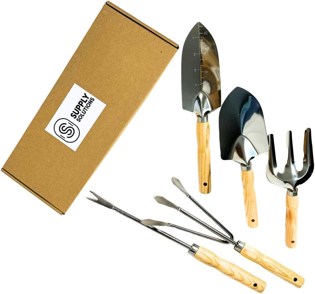 Gardening Tools - Perfect Garden Tools for Women or Men - Small Heavy Duty Gardening Hand Tools with Trowel, Transplanter, Fork, Rake, and Cultivator - Ergonomic Design Gardening Kit