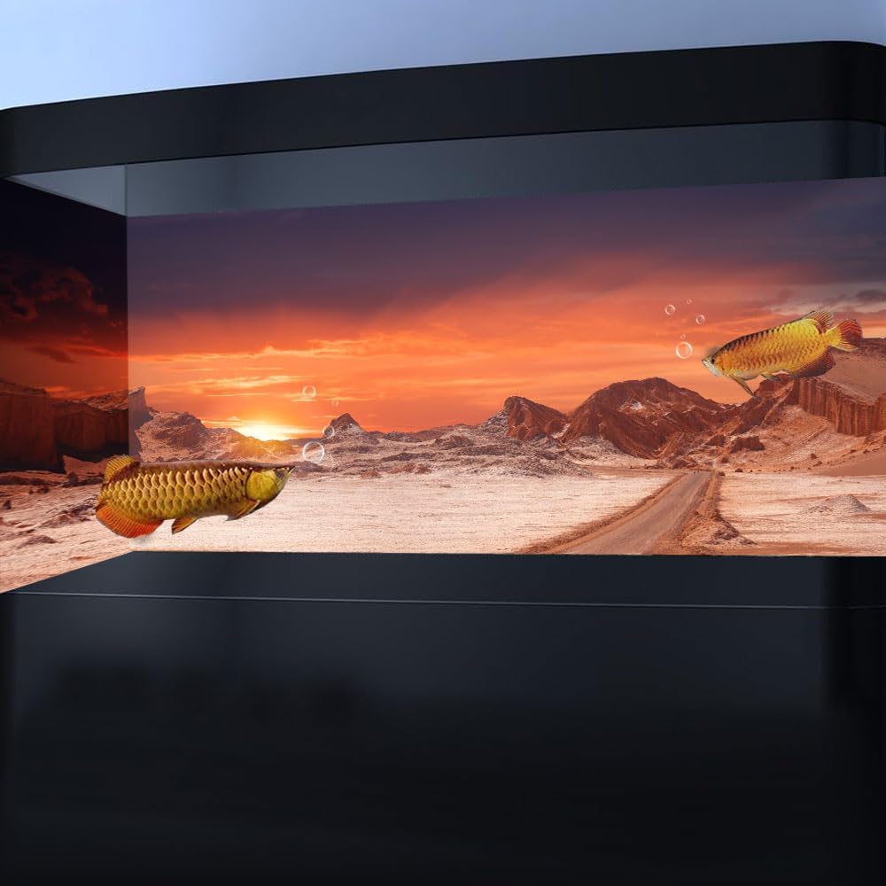 48X18IN Sun and Desert Moon Themed Reptile Habitat on Orange Durable Decorative Background, Terrarium Background with 10EVA Double-Sided Tape