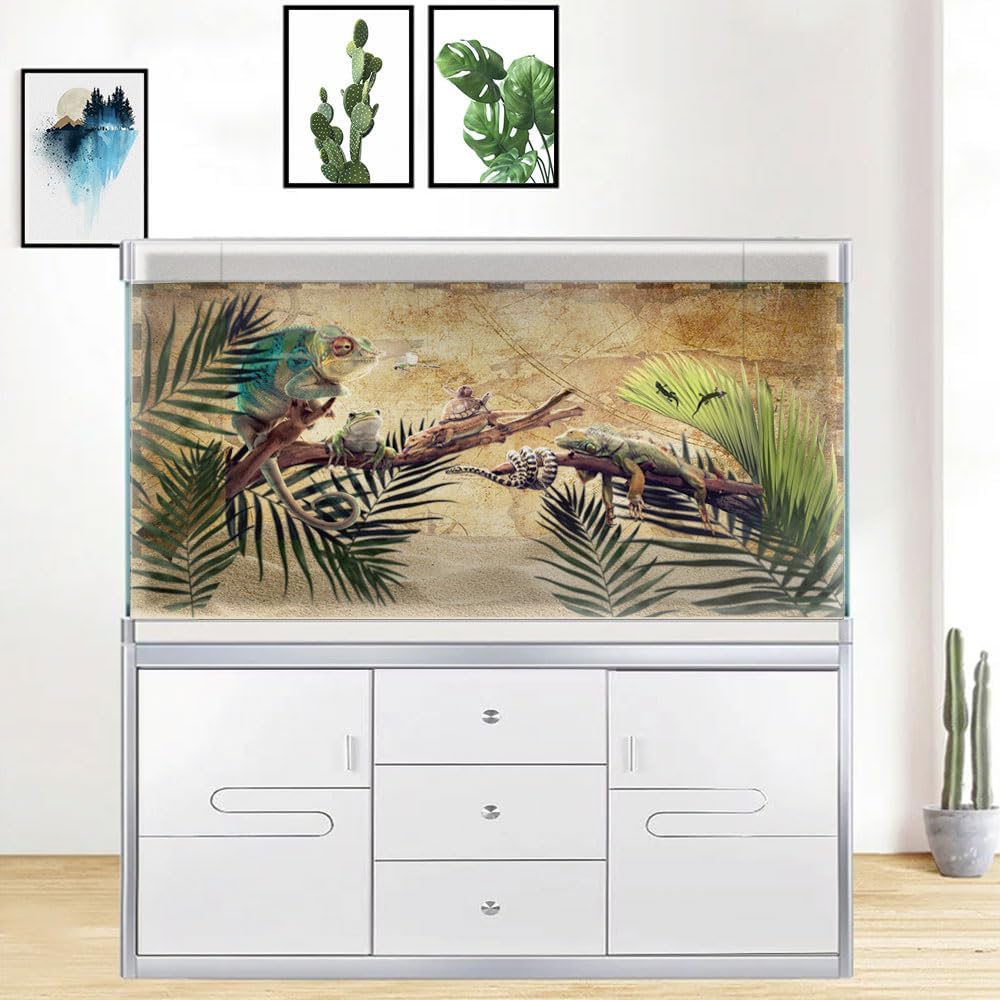 48X18IN Retro Old Travel World Map Terrarium Background, Art Parchment Pirate Treasure Map Reptile Habitat Background with 10EVA Double-Sided Tape