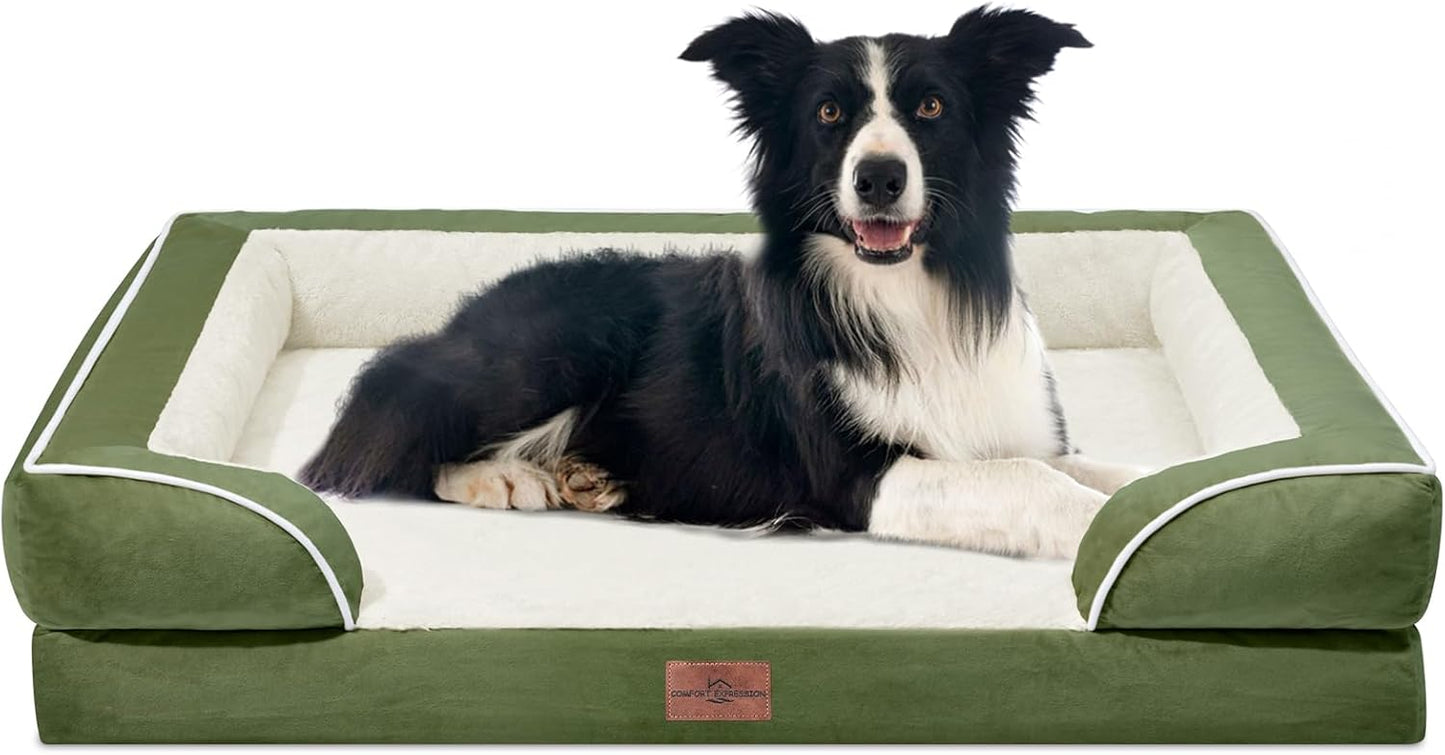 Comfort Expression Waterproof Dog Beds for Large Dogs, Orthopedic Large Breed Dog Beds, Comfy Pet Bed Sofa with Washable Removable Cover & Non-Slip Bottom(Light Green)