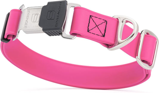 Dogline Biothane Waterproof Dog Collar with Herm Sprenger Black Stainless Steel Quick Release Buckle – Heavy Duty Tactical Durable Collar for Dogs – Comfortable and Safe Pet Collar W3/4" L12-19 Pink