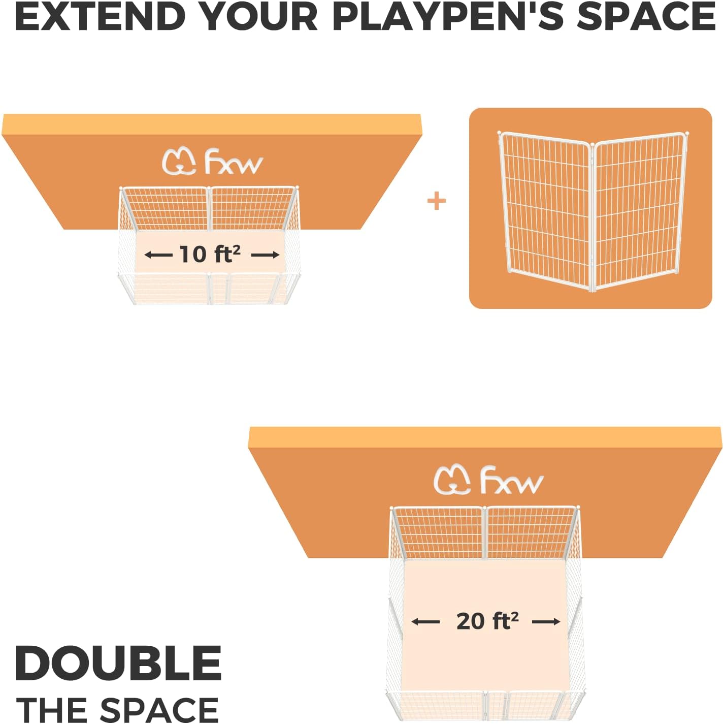 FXW Homeplus Unleashed Indoor Dog Playpen - Stress-Free and Safe Play, Heavy Duty 45 Inch 2 Wire Panels Dog Pen for Large Dogs, White│Patented