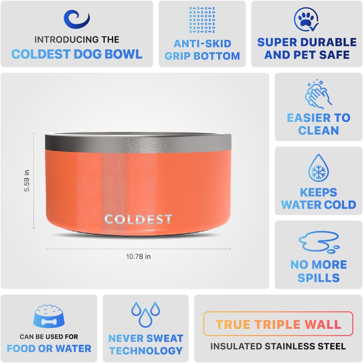 Coldest Dog Bowl - Anti Rust Metal, Non Slip, 3 Layers Insulated Stainless Steel Dog Bowls - Spill Proof & Heavy Duty - Water Bowl for Dogs, Cats & Pets, Dish Washer Safe (200 oz, Candy Red Glitter)