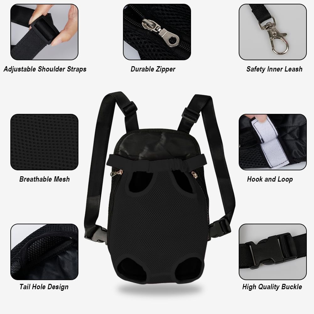 FEimaX Dog Carrier Backpack Pet Legs Out Front Cat Travel Bag, Adjustable Puppy Backpacks Carriers Hands-Free for Small Medium Dogs Cats Hiking Traveling Camping Daily Walking (Medium, Black)