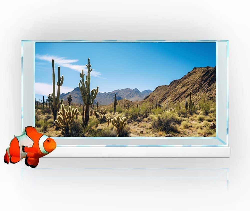 Reptile Habitat Background, Retro Desert Oasis Cactus Terrarium Background 72X18 in Background with 8 EVA Double-Sided Tape
