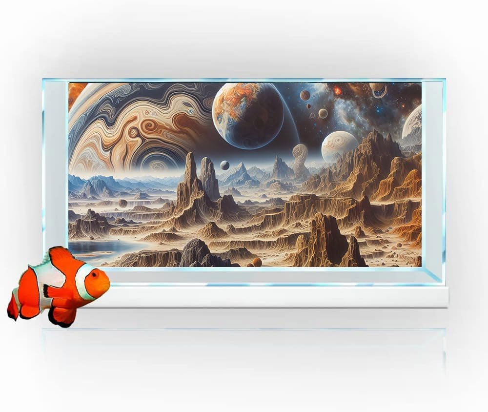 72X16IN Cosmic Spaceterrarium Background, Cool Parallel Space Themed Aquarium Reptile Habitat Background, Aquarium Background with 10EVA Double-Sided Tape