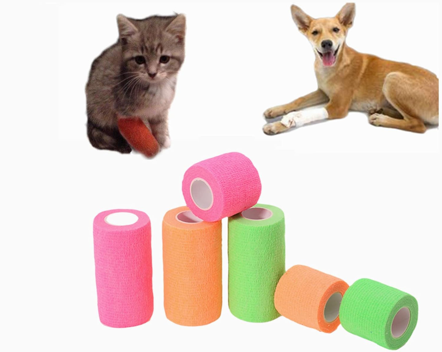 6 Pack 2" x 5 Yards Self Adhesive Bandage Wrap Breathable Cohesive Vet Wrap for Pets, Elastic Self-Adherent Tape for Sports, Wrist, Ankle (Skin Color)
