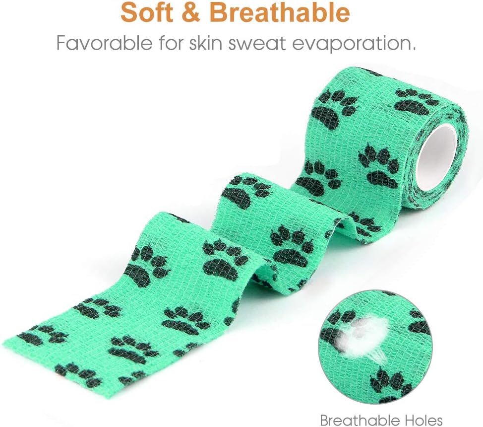 AUPCON Vet Wrap Cohesive Bandages Bulk Self Adhesive Bandage Wrap Self Adherent Wrap Non-Woven for Dogs Pet Animals & Ankle Sprains & Swelling 2 Inch x 5 Yards (2 Inch Claw)