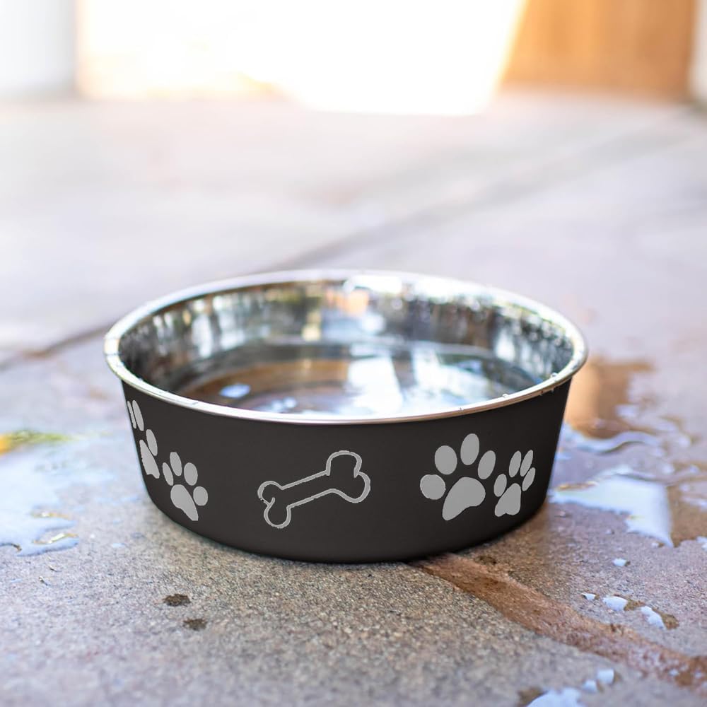 Loving Pets Bella Dog Bowls- Stainless Steel Dog & Cat Bowls - Spill Proof Dog Food Bowl, Cat Bowl, Puppy Essentials & Pet Supplies Great for Home & Travel (Small 10-20 lbs, Espresso)