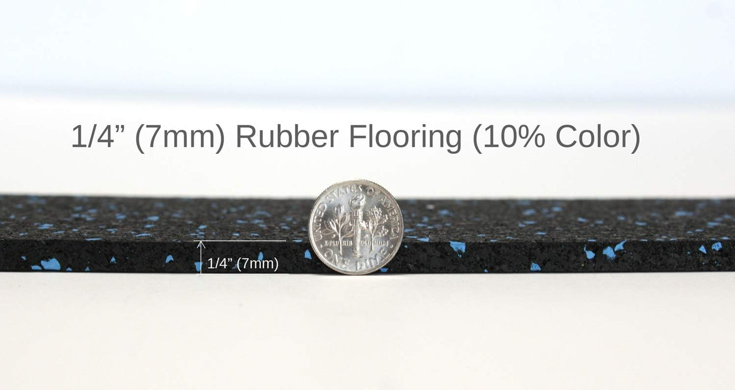 American Floor Mats 1/4in (7mm) Thick 10% Blue/Grey 4' x 5' Heavy Duty Rubber Rolls, Protective Exercise Mats, Home Gym Rubber Flooring