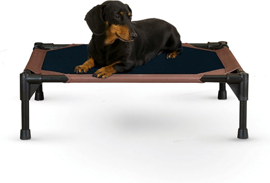 K&H Pet Products Outdoor Elevated Dog Cot, Breathable Cooling Elevated Cot Hammock Pet Bed for Small Dogs, Washable Mesh Cover, Raised Metal Frame, Collapsible, Portable - Small 22 X 17in Chocolate