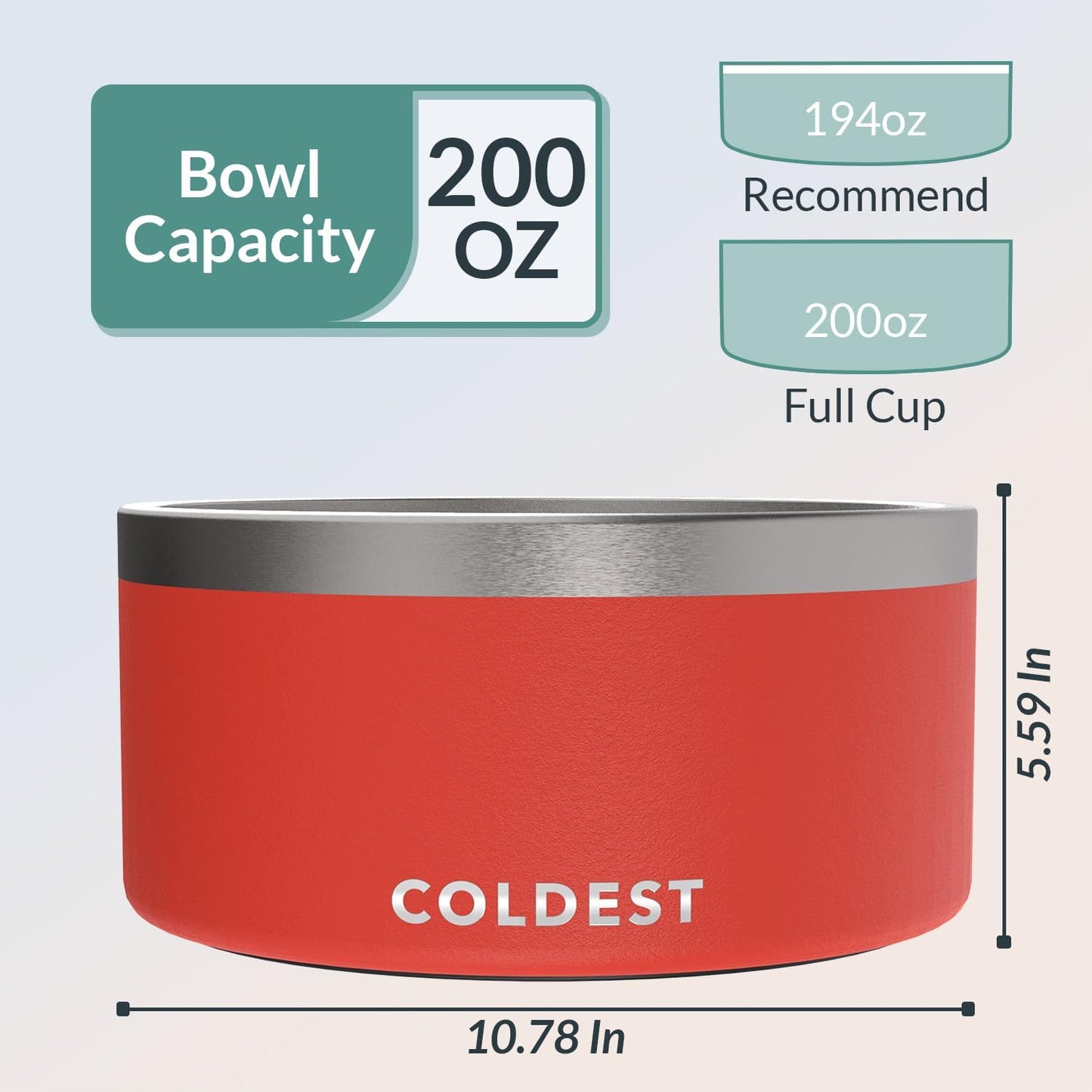 Coldest Dog Bowl - Anti Rust Metal, Non Slip, 3 Layers Insulated Stainless Steel Dog Bowls - Spill Proof & Heavy Duty - Water Bowl for Dogs, Cats & Pets, Dish Washer Safe (200 oz, Crimson Red)