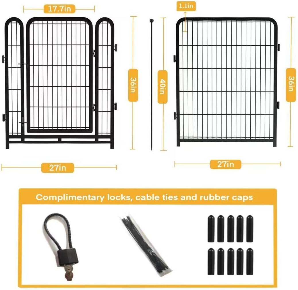 Dog Playpen 36inch 4 Panels, Puppy Playpen Indoors, Dog Fences Outdoor for Yard, Wide Door Low Threshold Garden Fencing for Medium/Large Pets. Black Pens Total 8.9 Ft(L)