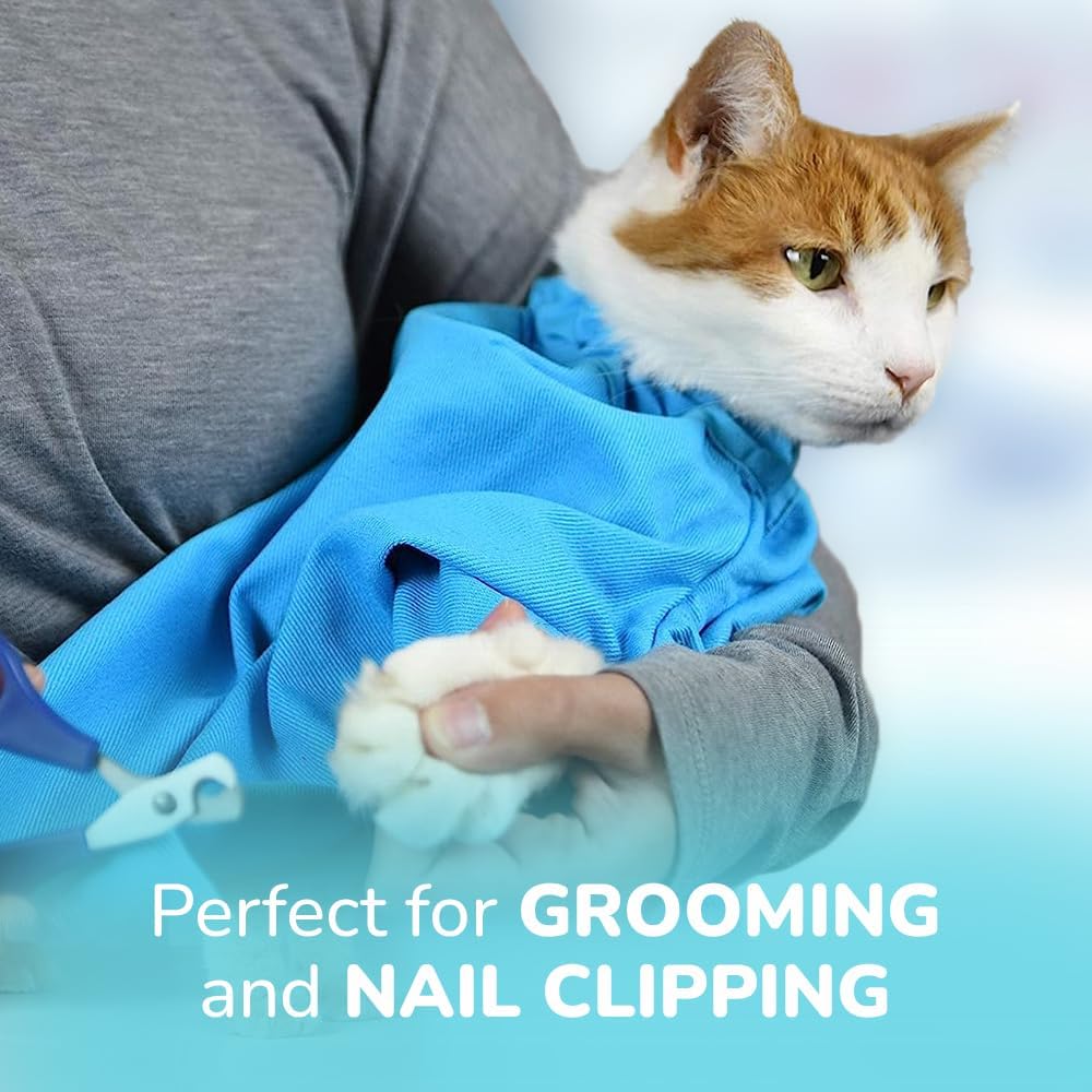 Cozy Comfort Carrier - Small Light Blue Cat Carrier and Cat Restraint Bag for Medication Administration, Grooming, Vet Visits, Dental Care, and Nail Trimming
