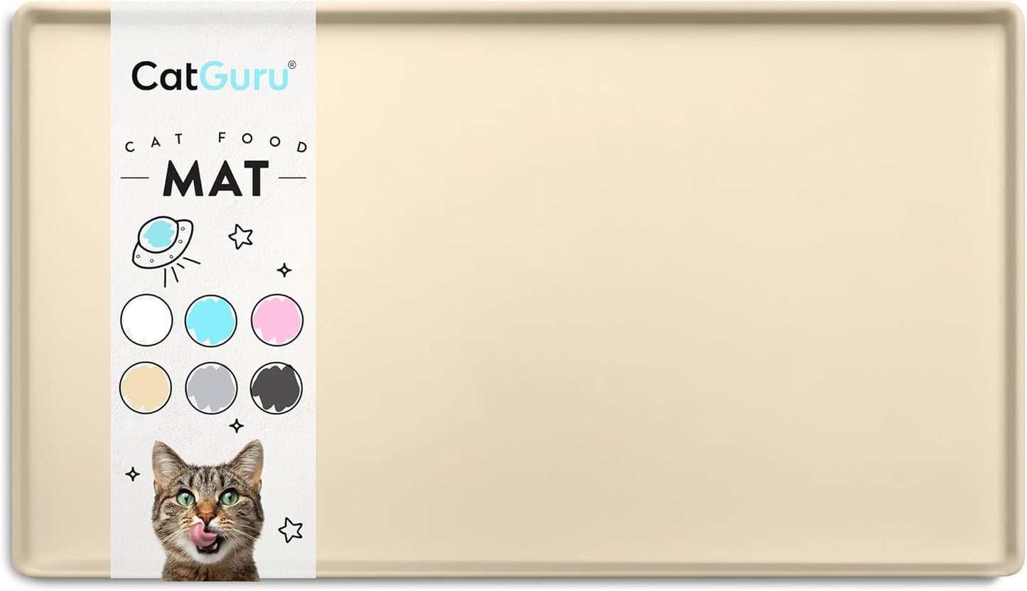 CatGuru Cat Food Mat, Small & Large Pet Feedingd Mat, 100% Waterproof Cat Mats for Food and Water, Silicone Mats for Pet Bowls, Non-Slip Placemat for Water Bowl or Fountain (Small, Sand)