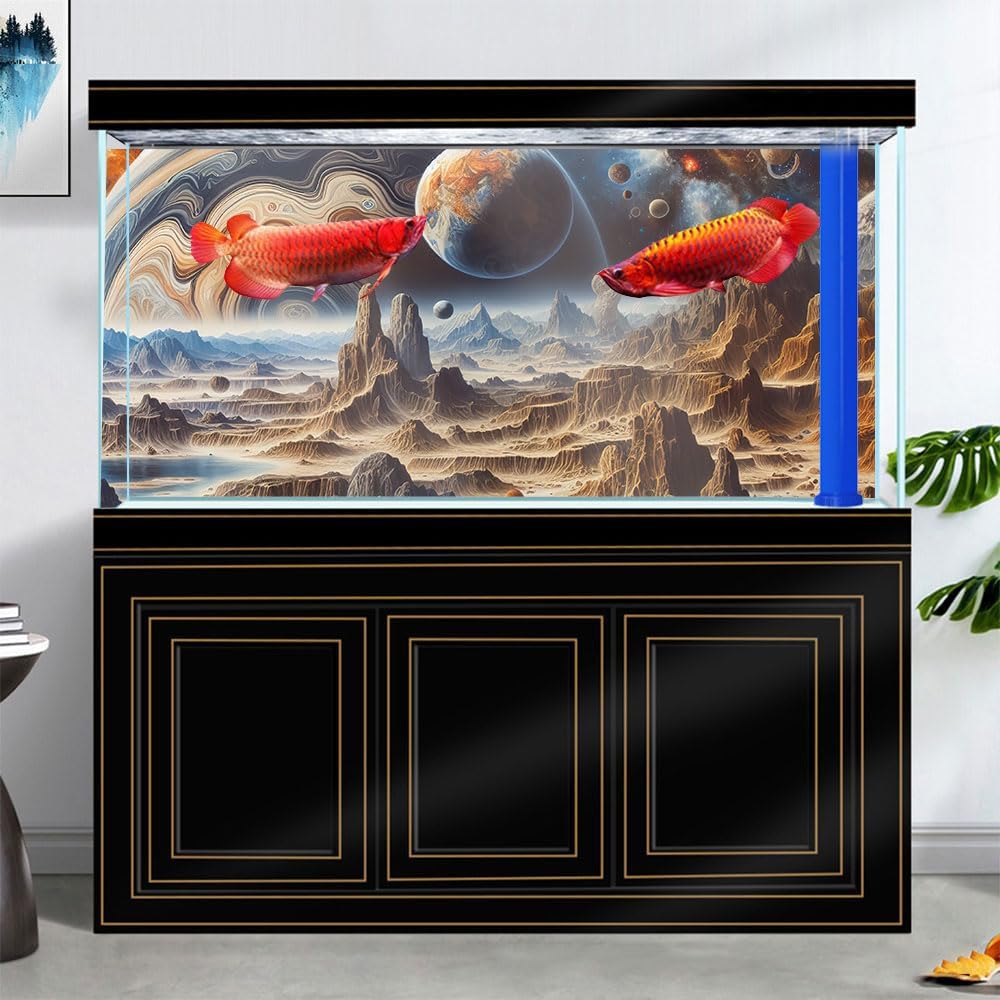 72X24IN Cosmic Spaceterrarium Background, Cool Parallel Space Themed Aquarium Reptile Habitat Background, Aquarium Background with 10EVA Double-Sided Tape