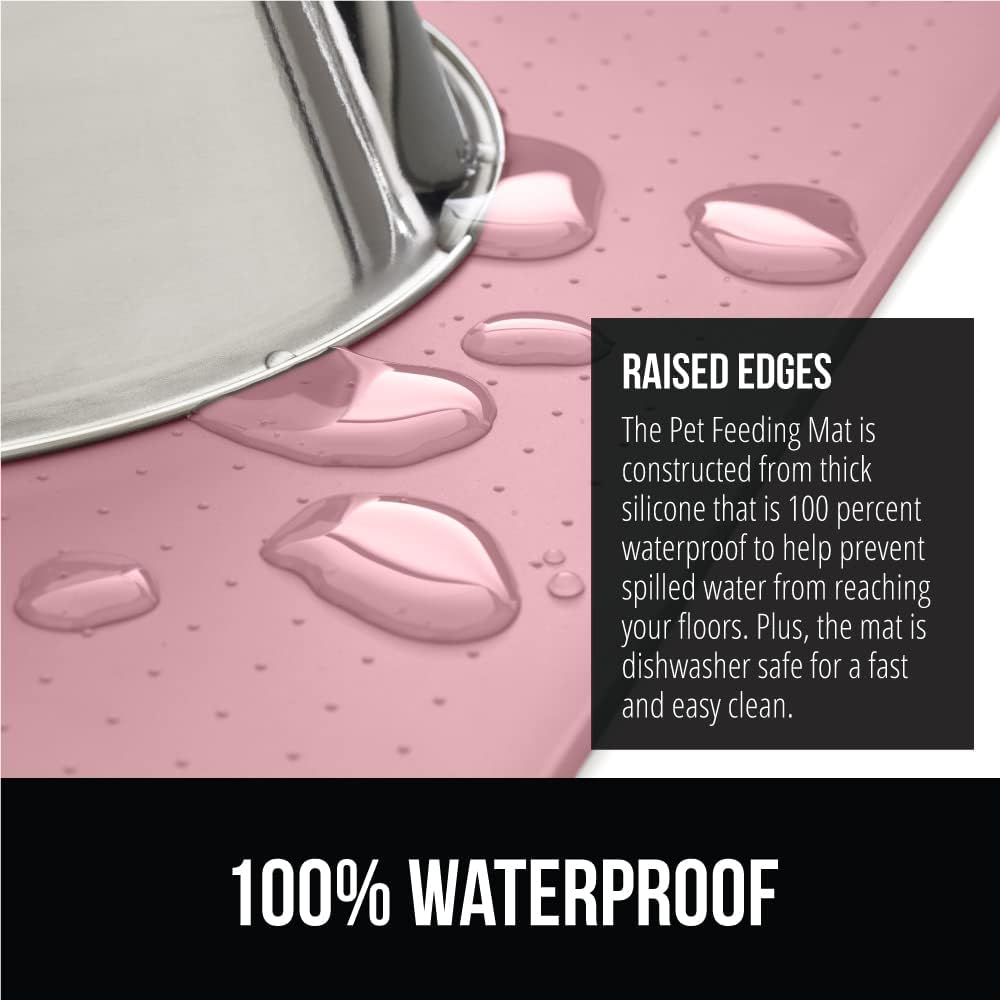 GORILLA GRIP 100% Waterproof Raised Edge BPA Free Silicone Pet Feeding Mat, Dog Cat Food Mats Contain Spills Protects Floors, Placemats for Cats and Dogs Water Bowl, Pets Accessories 32x24 Pink