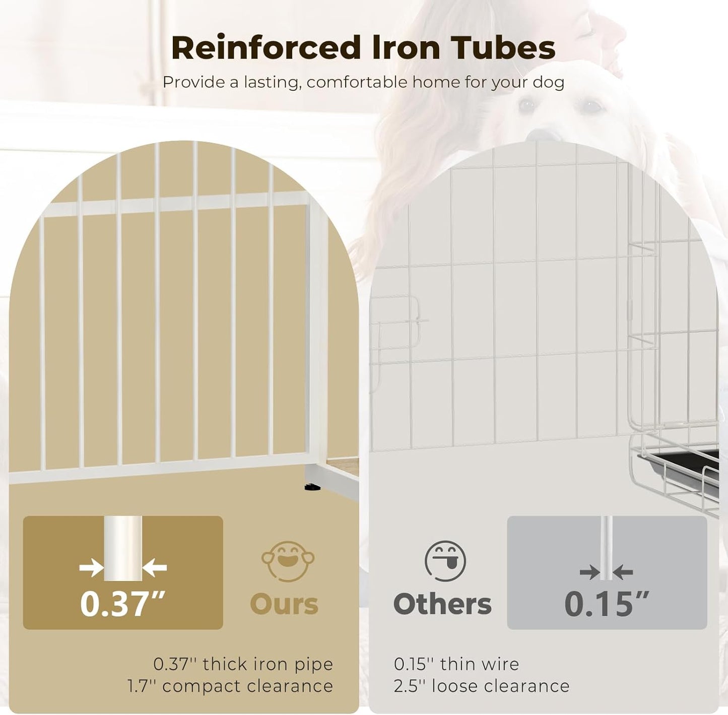 Lyromix 43'' Dog Crate Furniture with 3 Doors, XL Wooden Crate End Table, Heavy Duty Indoor Puppy Cage Kennel for Medium to Large Dogs, Multiple Units Can be Combined, Natural Beech