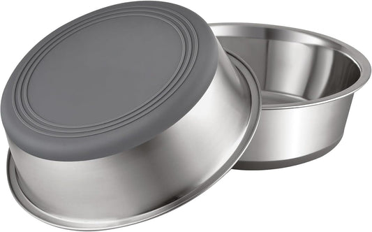 YINGFAN Stainless Steel Dog Bowls, 2 Pack Metal Dog Bowls with Non-Slip Rubber Base, Durable Food and Water Bowl for Small, Medium Dogs, Holds 3 Cups, BPA-Free, Dishwasher Safe (Gray)