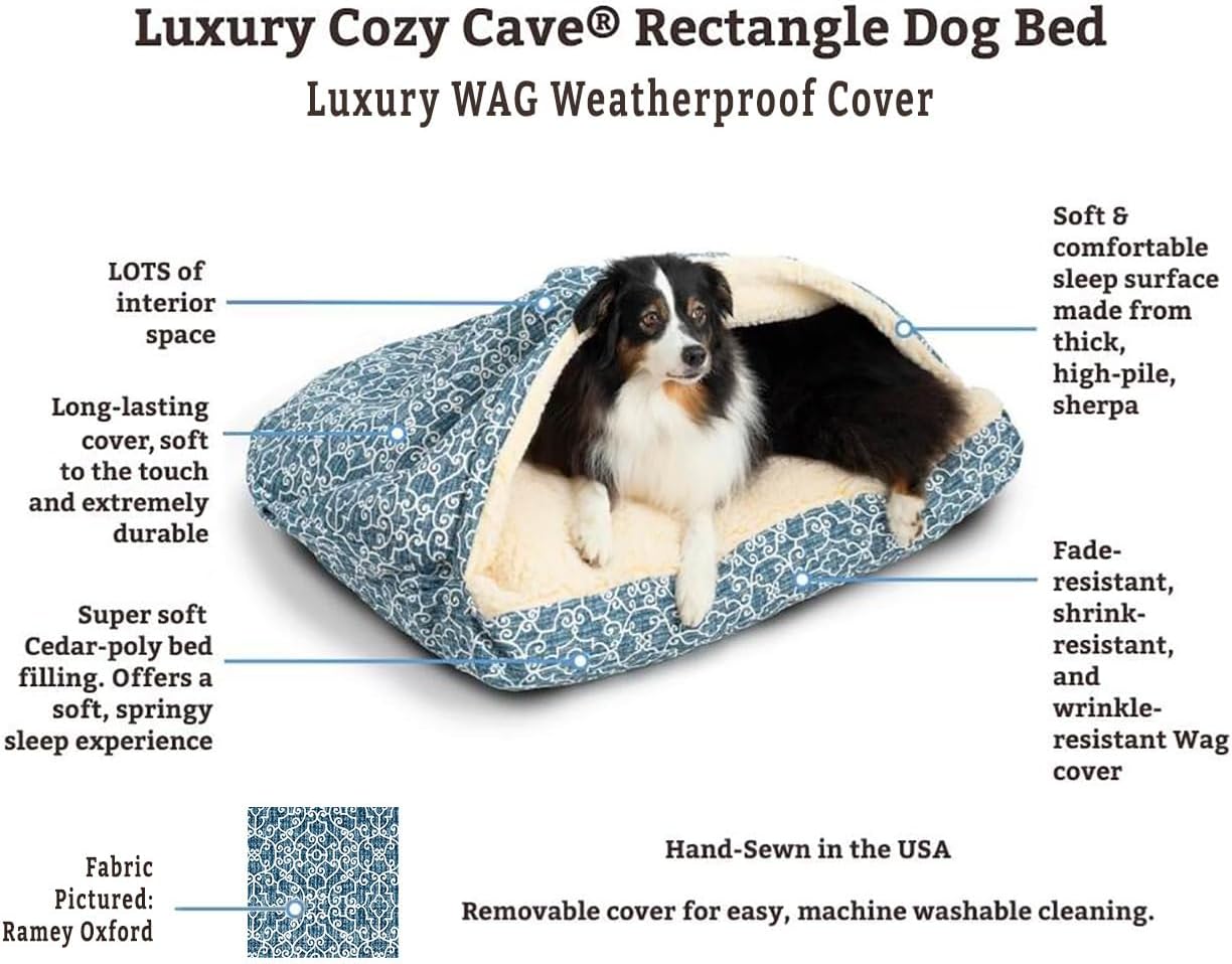 Snoozer Pet Products Luxury Rectangle Cozy Cave, Wag Collection, Large, Pedigree Storm